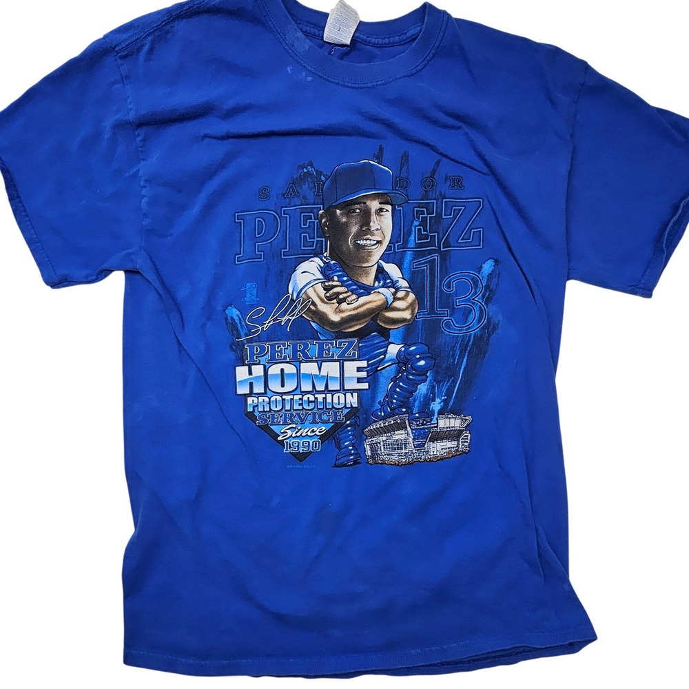 Gildan Salvador Perez 13 Kansas City Royals Blue Graphic T-Shirt Mens Large
